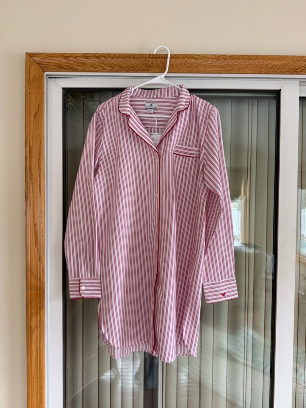 NWT Petite Plume Red & White Ticking Striped Button-Front Nightshirt